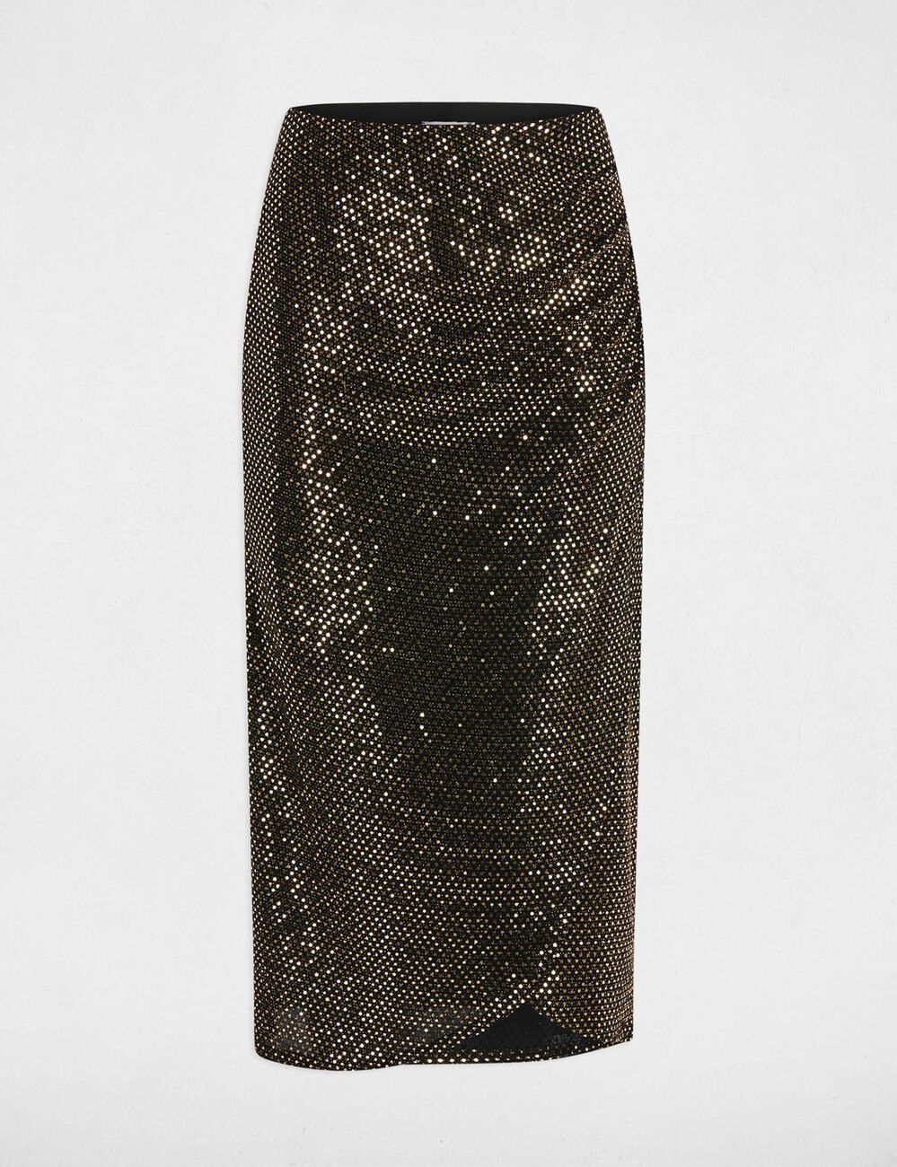 Jupe portefeuille ajust&eacute;e jaune or femme