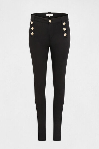 Pantalon skinny avec boutons décoratifs noir femme