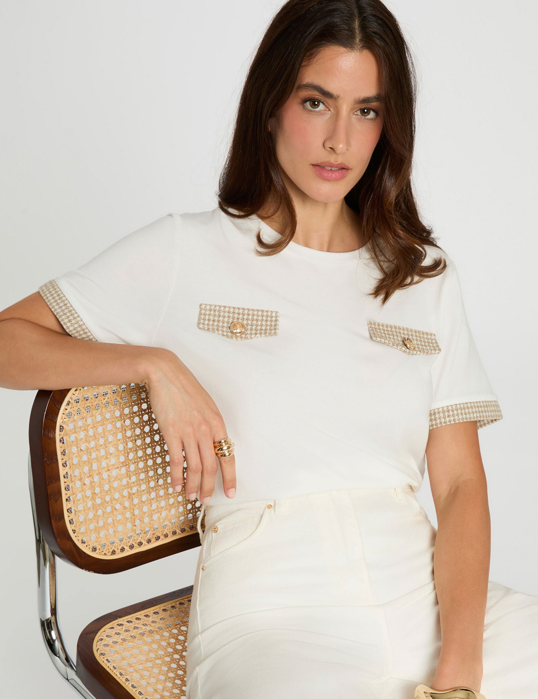 T-shirt court col rond blanc femme - Morgan - Modalova