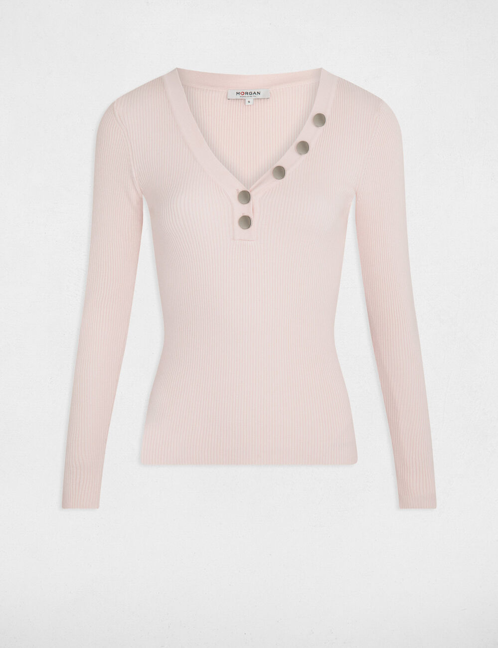 Pull manches longues boutons rose femme