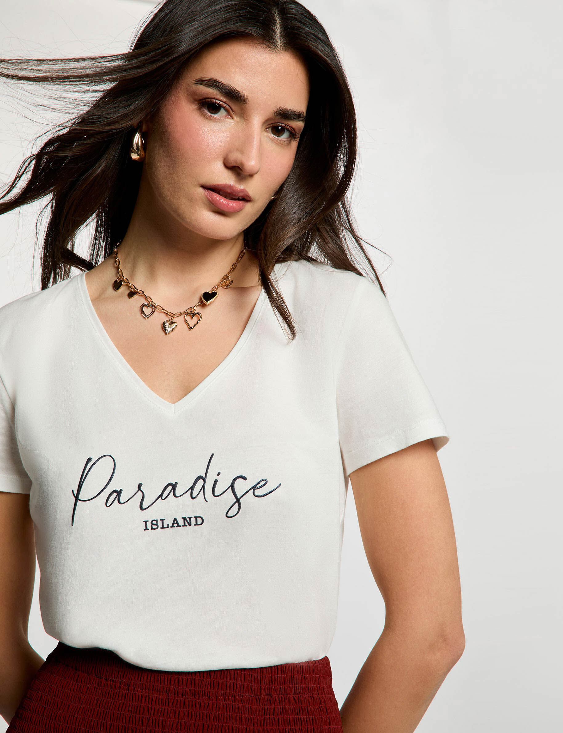 T shirt col v manches courtes femme