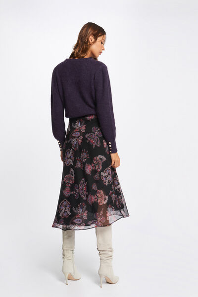 Pull manches longues avec boutons violet fonce femme