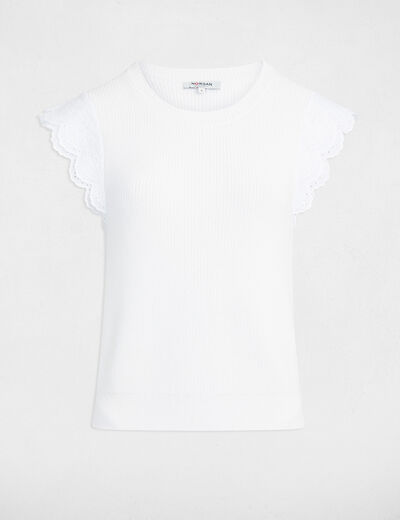 Top col rond volants blanc femme