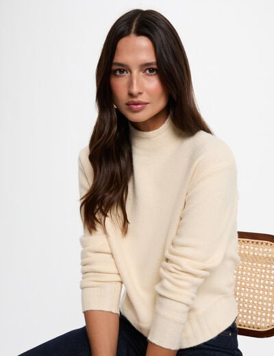 Pull col montant beige femme