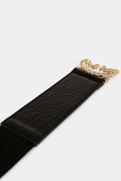Ceinture élastiquée avec boucle noeud noir femme