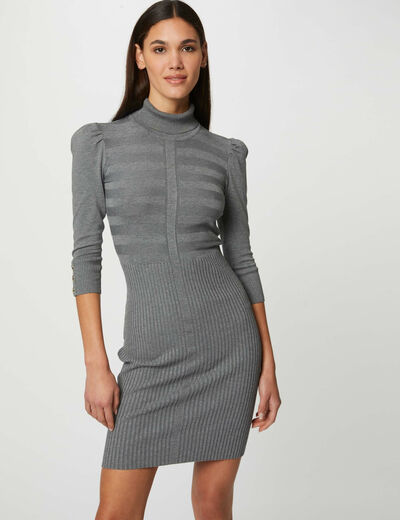 Robe pull ajust&eacute;e &agrave; col roul&eacute; gris fonc&eacute; femme