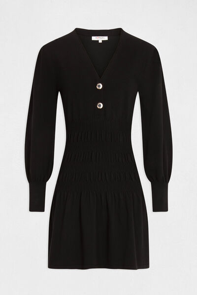 Robe pull patineuse col en V noir femme