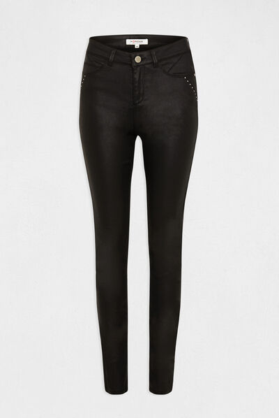 Pantalon slim enduit à détails cloutés noir femme
