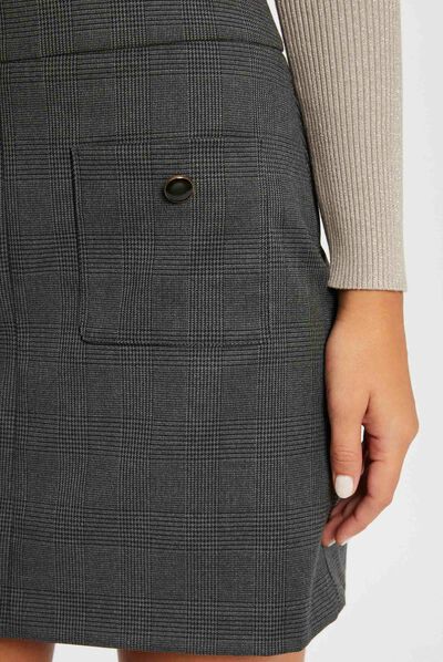 Jupe droite à carreaux gris anthracite femme