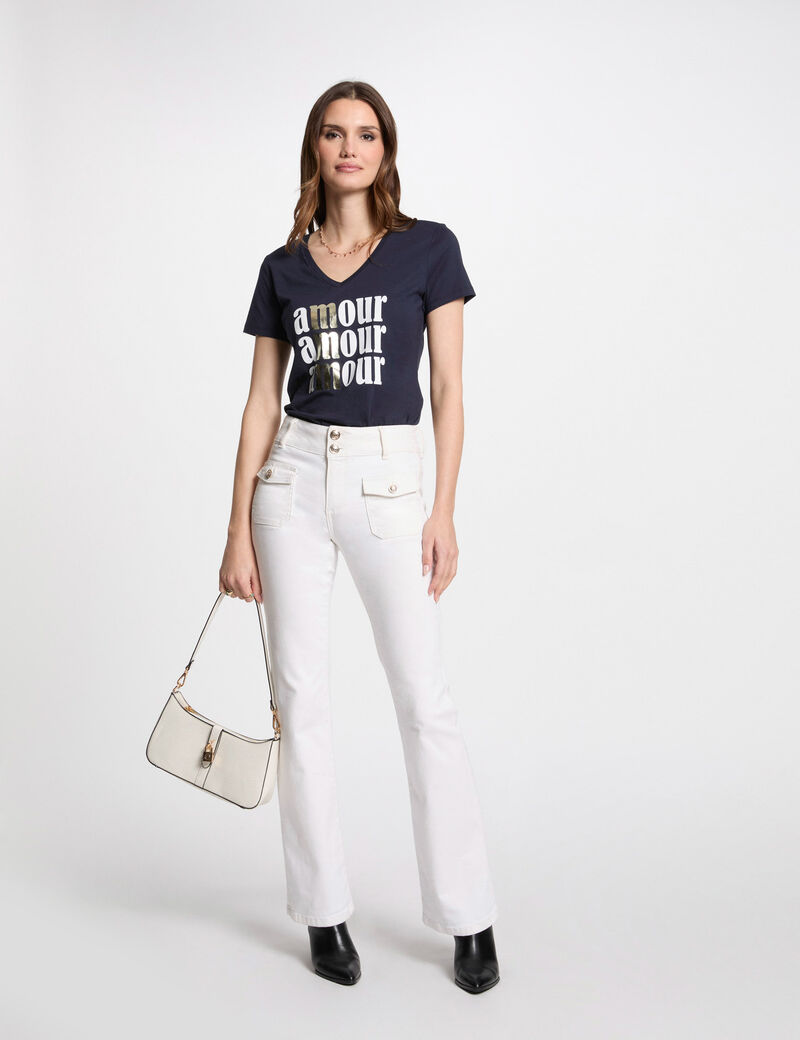 t shirt a inscription bleu marine femme T-shirt à inscription bleu marine femme