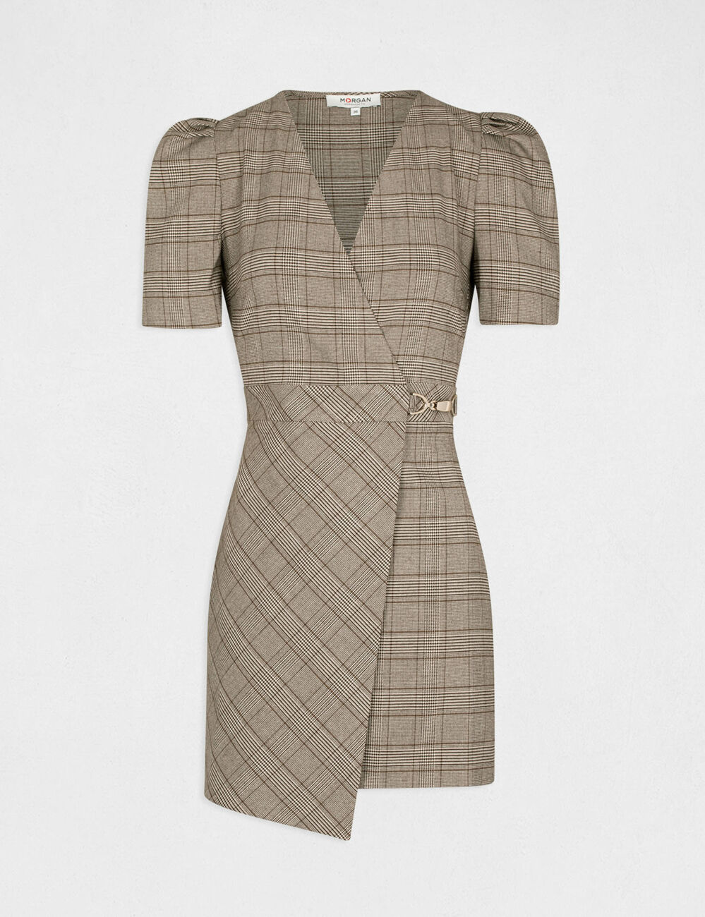 Robe portefeuille à carreaux marron femme