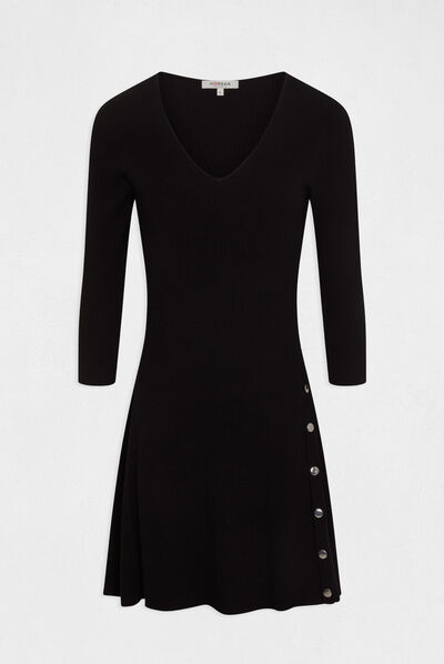 Robe pull trapèze détails boutons noir femme