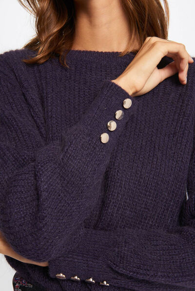 Pull manches longues avec boutons violet fonce femme