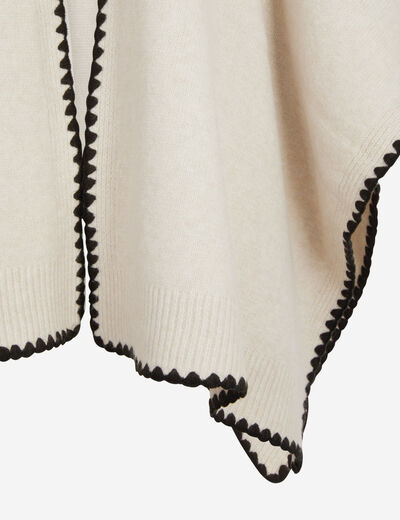 Poncho col ouvert beige femme