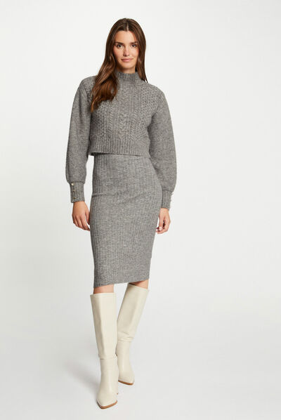 Robe pull ajustée effet 2-en-1 gris anthracite femme