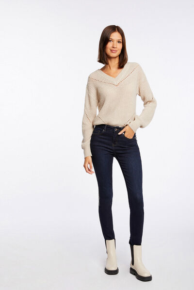 Jeans slim avec bandes strass jean brut femme