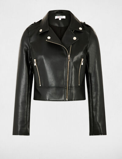 Blouson court simili cuir noir femme