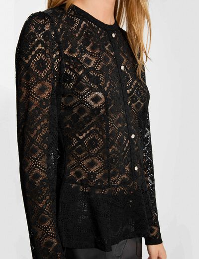 T-shirt dentelle cintr&eacute; noir femme