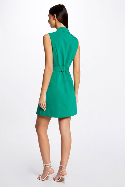 Robe portefeuille ceinturée sans manches vert femme