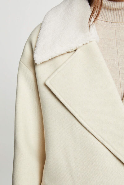 Manteau avec col fourrure amovible ivoire femme