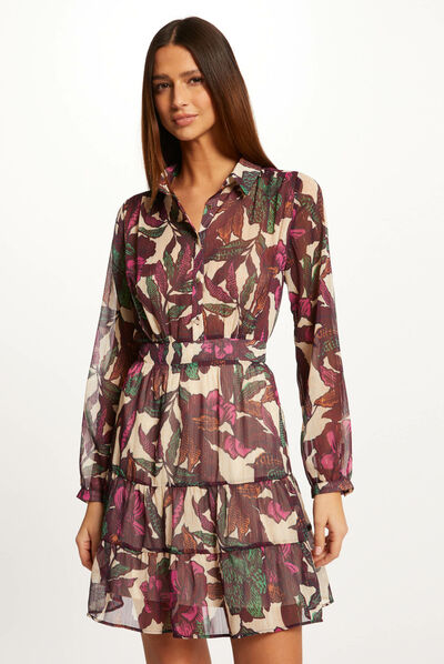 Robe trapèze imprimé végétal multico femme