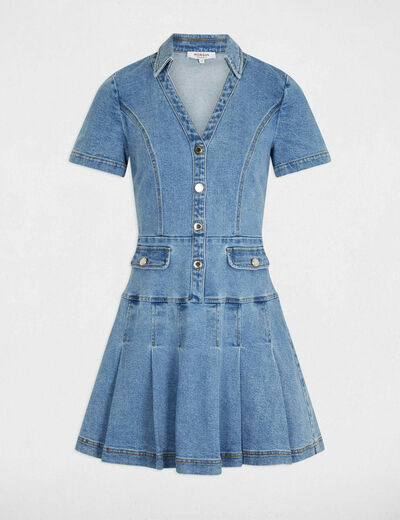 Robe courte trapèze en jean denim stone femme