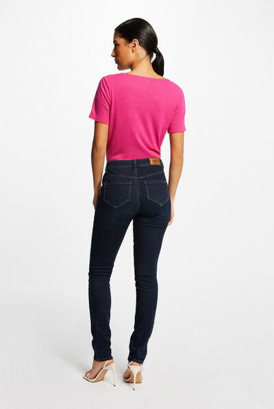 T-shirt manches courtes à détails bijoux rose fonce femme
