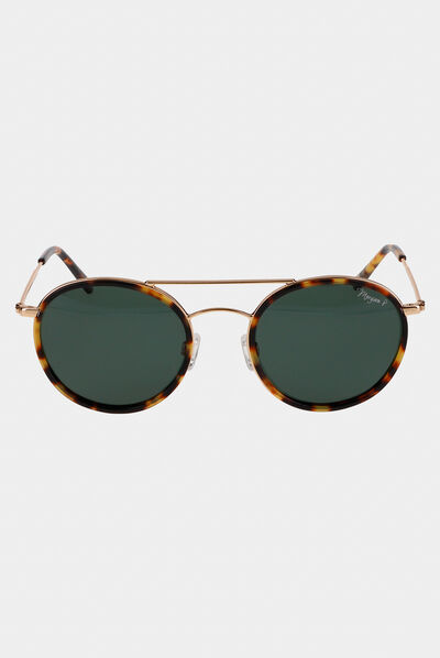 Lunettes de soleil rondes double-pont dore femme