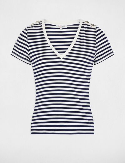 T-shirt manches courtes rayé ivoire femme