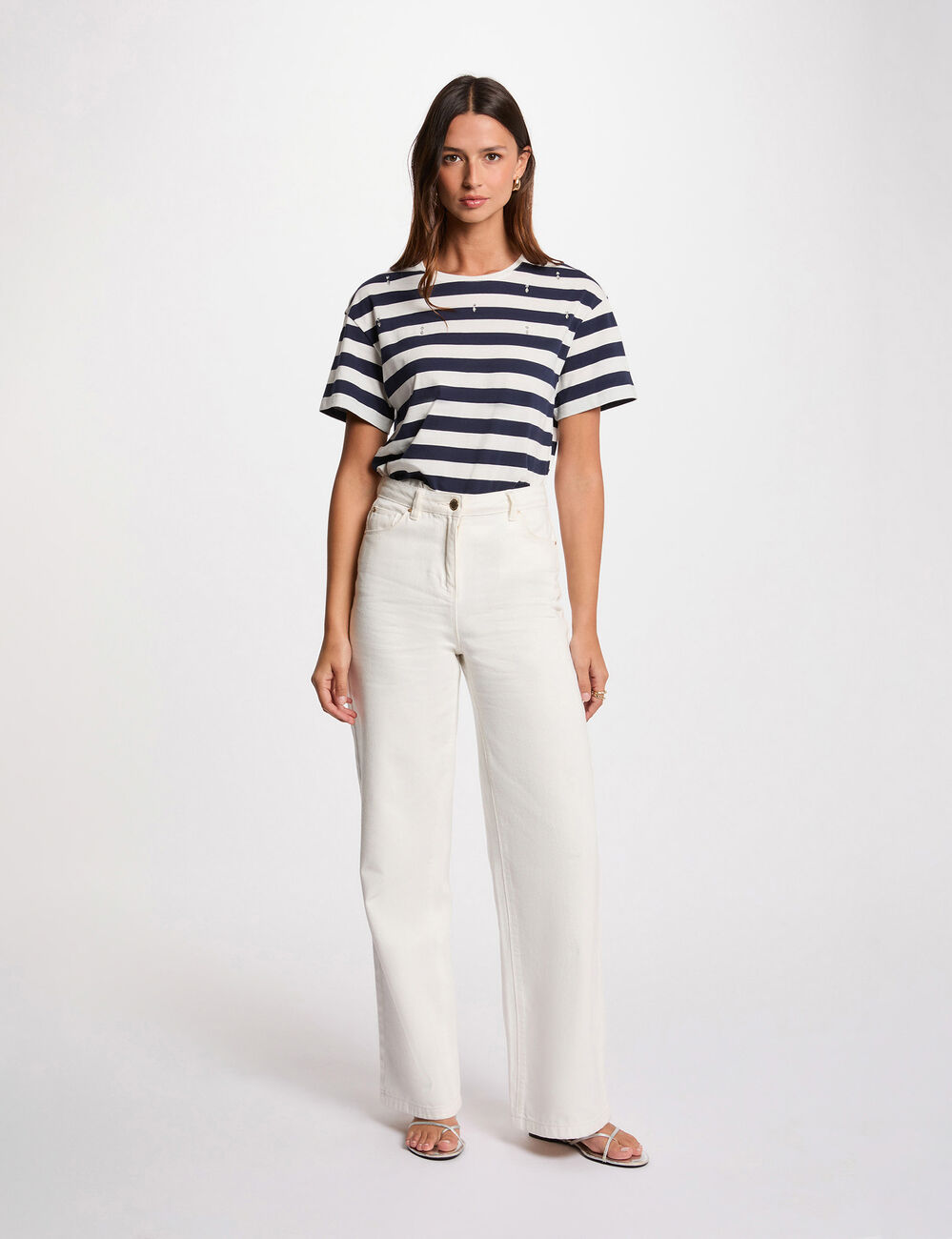 T-shirt manches courtes ray&eacute; blanc femme