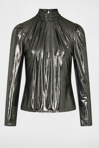 T-shirt manches longues métallisé argente femme