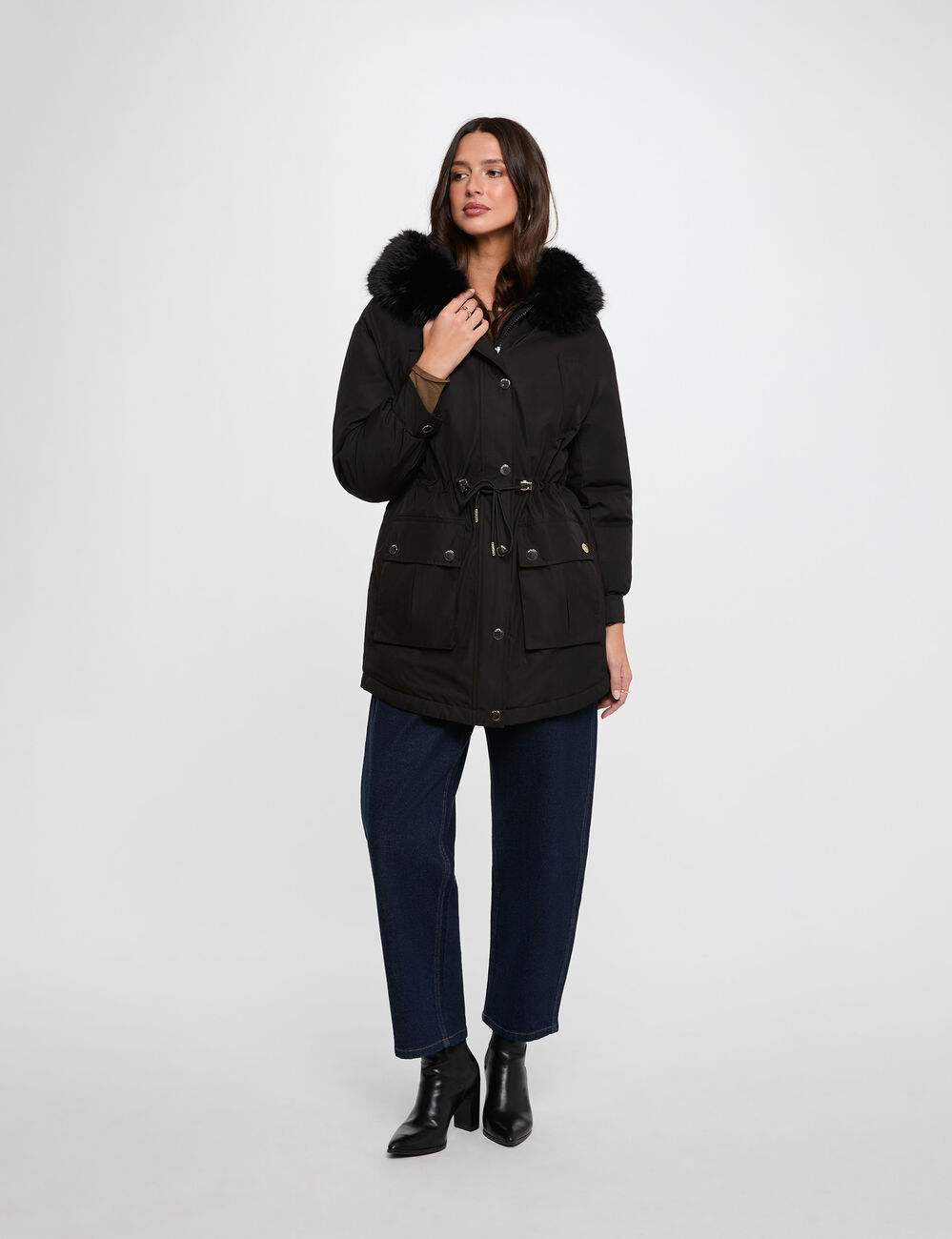 Parka col fourrure noir femme