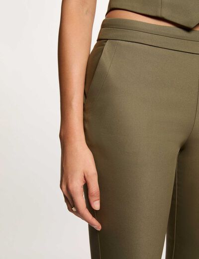 Pantalon cigarette 7/8&egrave;me vert kaki femme