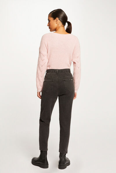 Pull manches longues à col rond rose femme