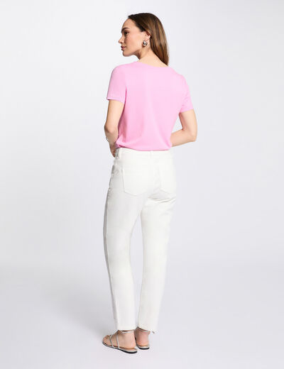 Jeans droit brodé blanc femme