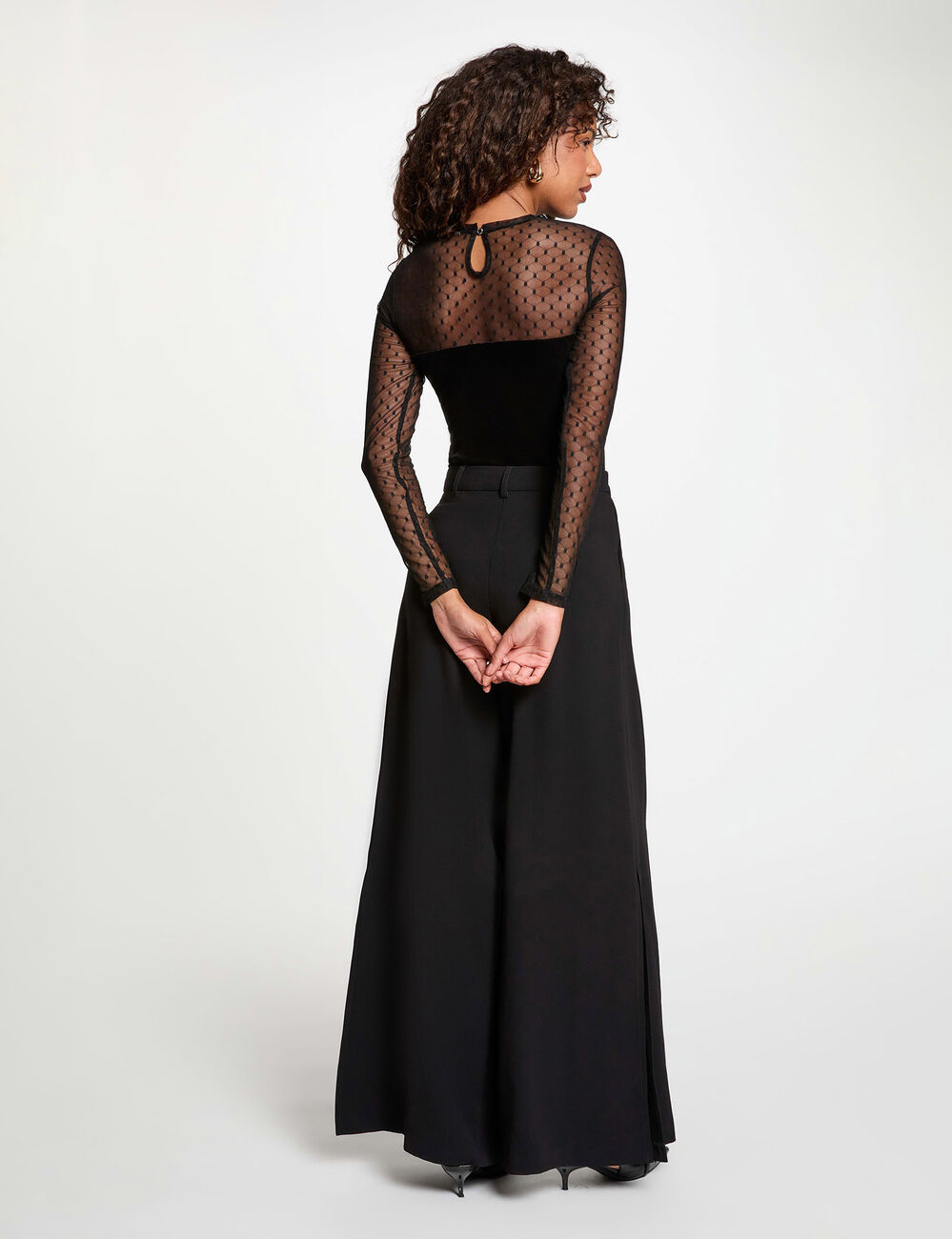 T-shirt velours avec transparence noir femme