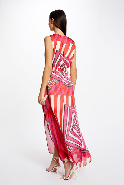 Robe longue cintrée imprimé géométrique multico femme