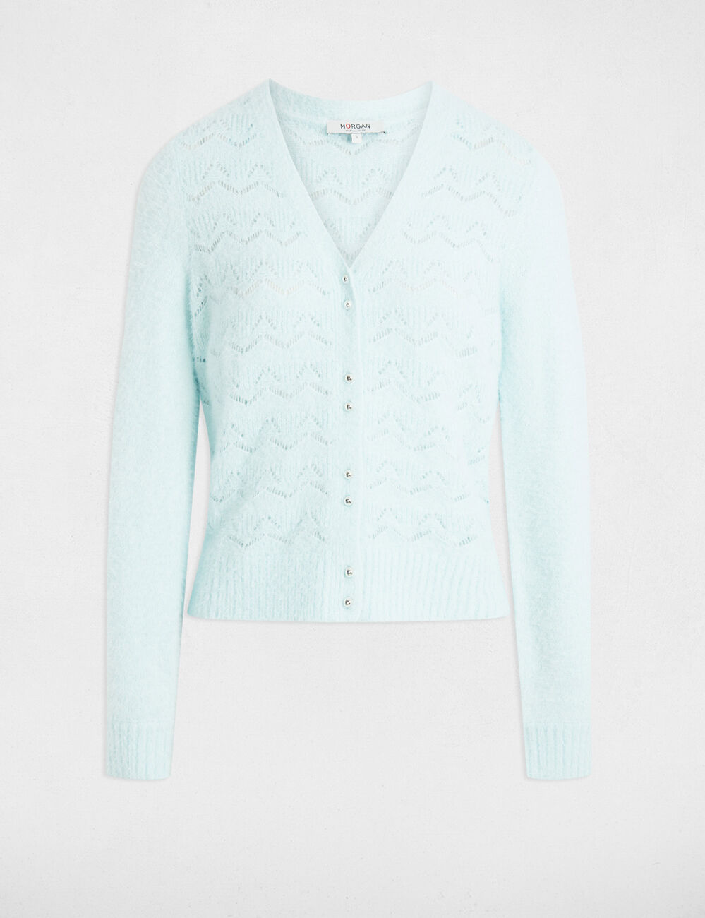 Gilet col v textur&eacute; bleu ciel femme
