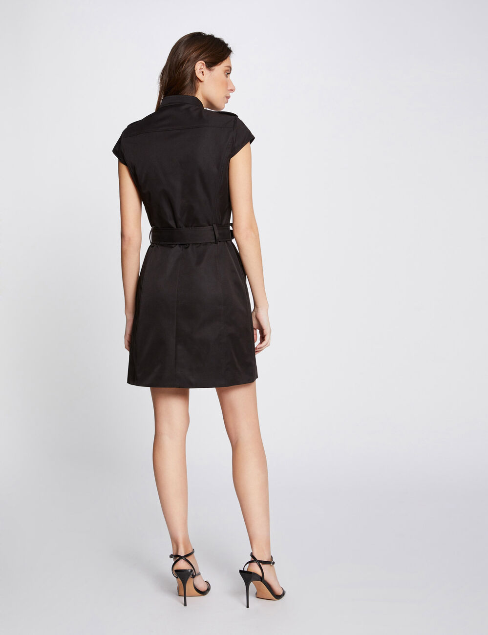 Robe droite zipp&eacute;e et ceintur&eacute;e noir femme