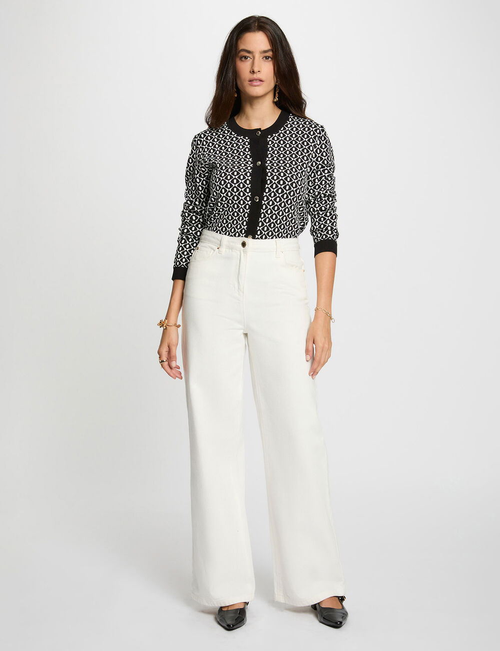 Gilet court jacquard noir femme