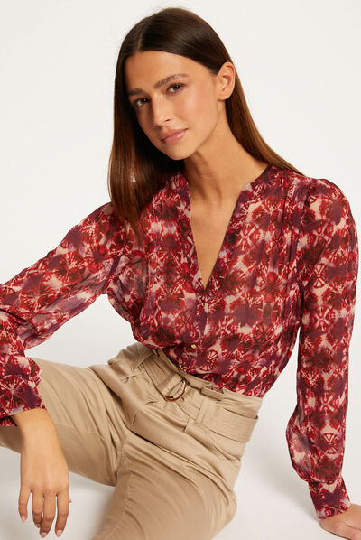 Chemise manches longues imprimé abstrait multico femme