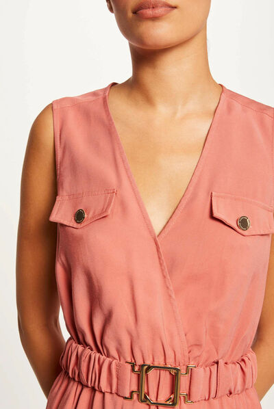 Robe droite fluide ceinturée rouille femme