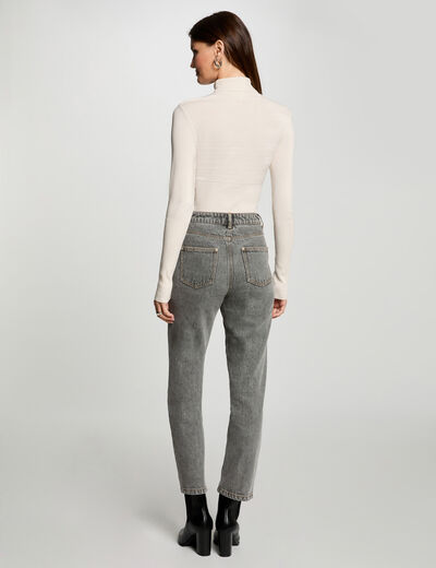 Pull col roul&eacute; cintr&eacute; ivoire femme
