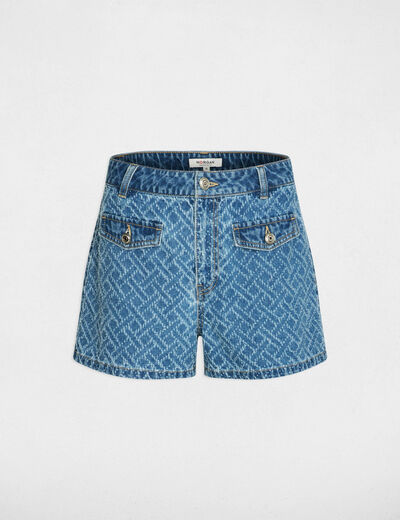 Short jacquard chevron denim stone femme