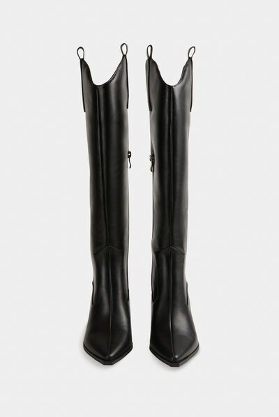 Bottes hautes à talons en biais noir femme