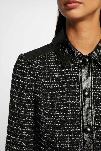Veste droite avec détails vinyle noir femme