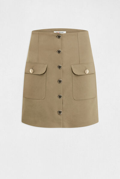 Jupe droite boutonnée avec poches vert moyen femme