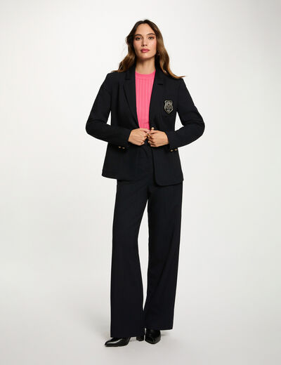 Blazer droit &agrave; rayures bleu marine femme