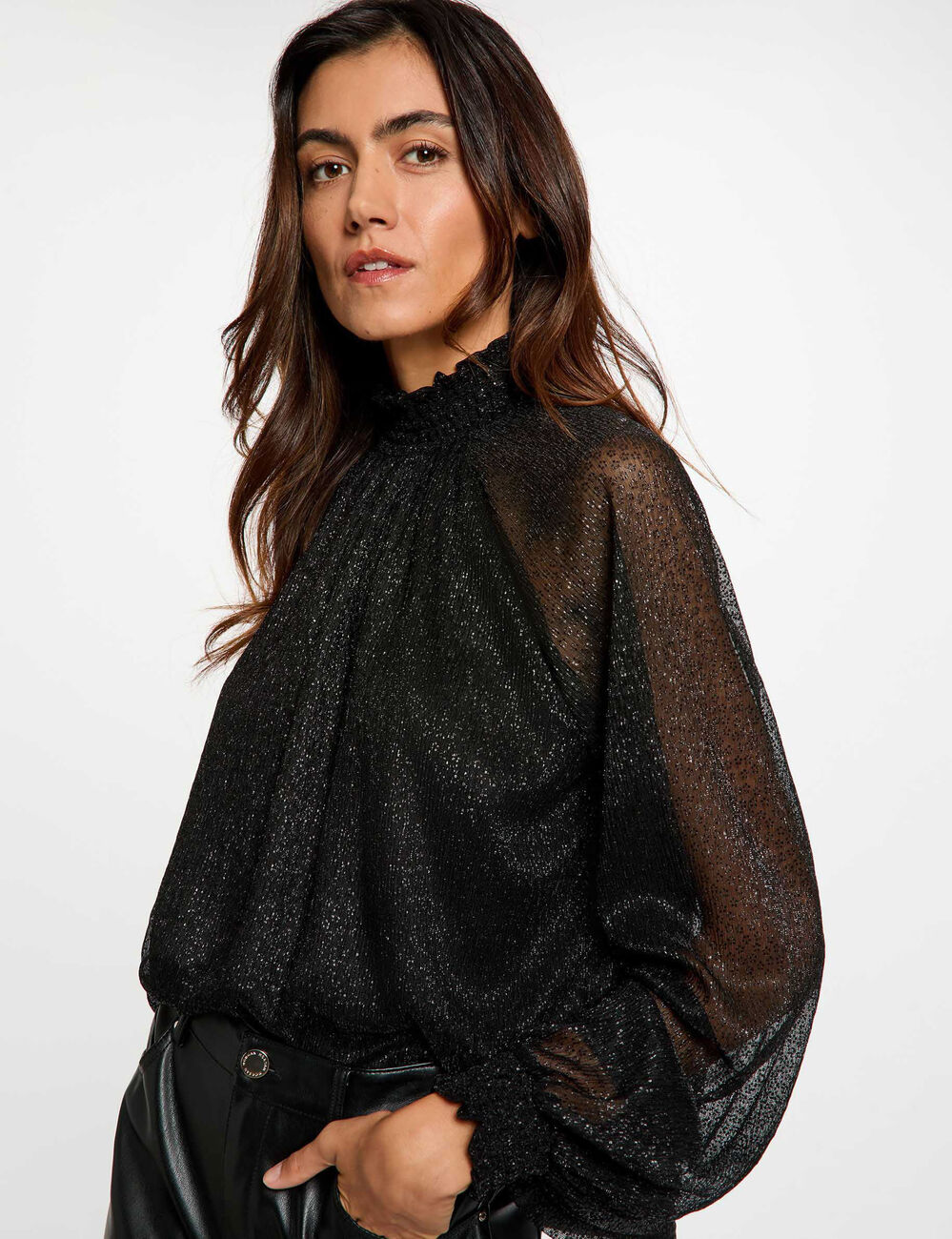 T-shirt col montant noir femme