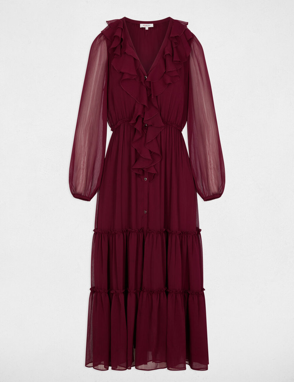 Robe longue fluide bordeaux femme